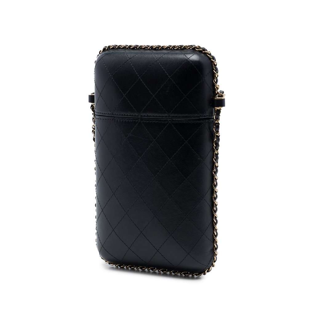 Chanel CC Quilted Lambskin Chain Around Phone Holder Black Leather Very good condition - Back View