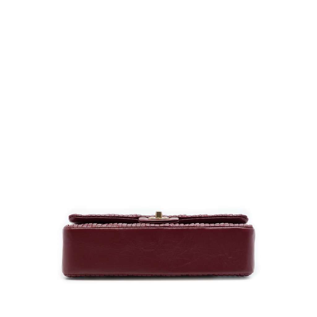 Chanel Medium Classic Chevron Calfskin Pleated Double Flap Red Leather Very good - Inside View