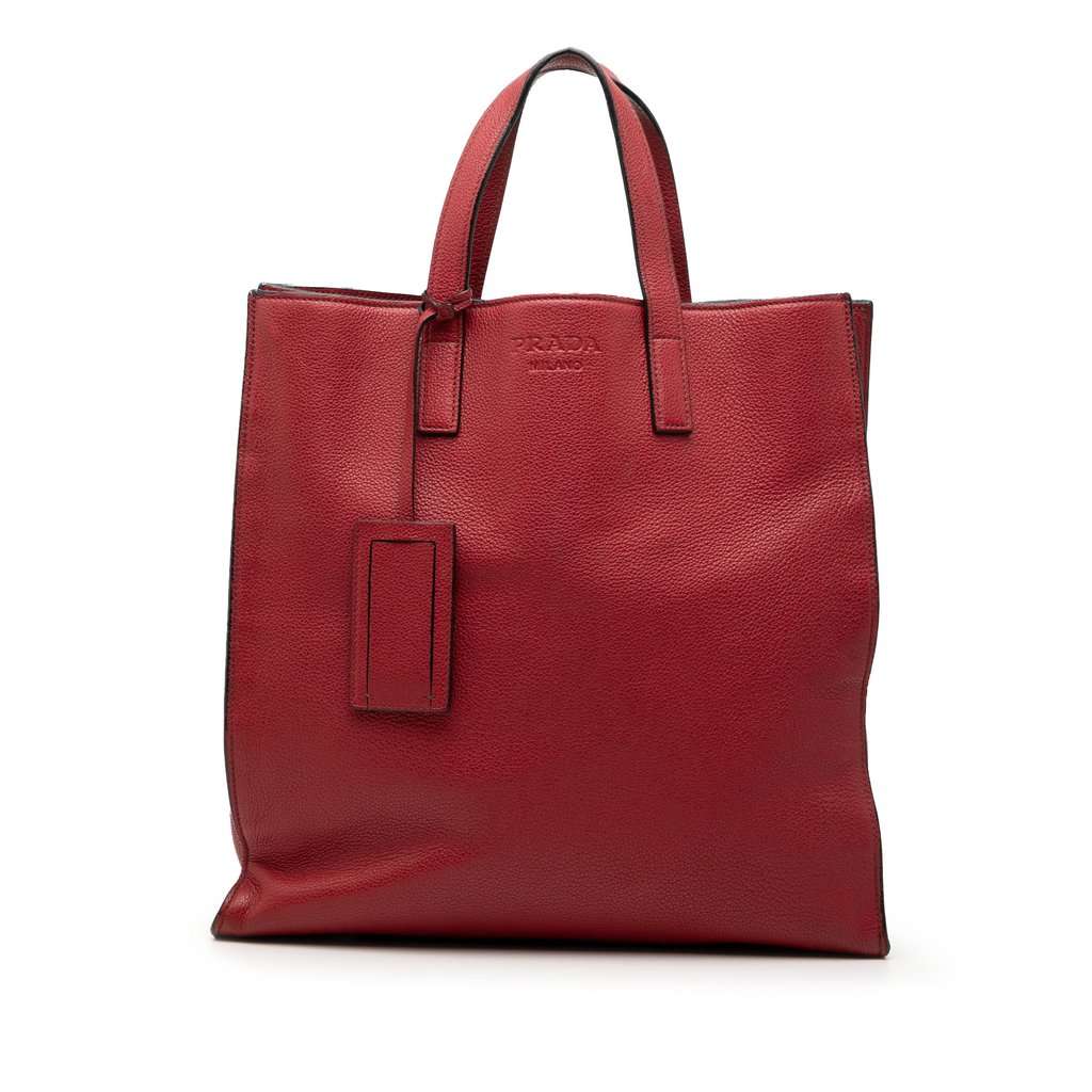 Prada Vitello Daino Convertible Shopper Tote Red Leather Very good condition - Front View