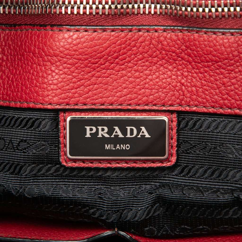 Prada Vitello Daino Convertible Shopper Tote Red Leather Very good condition - Box View