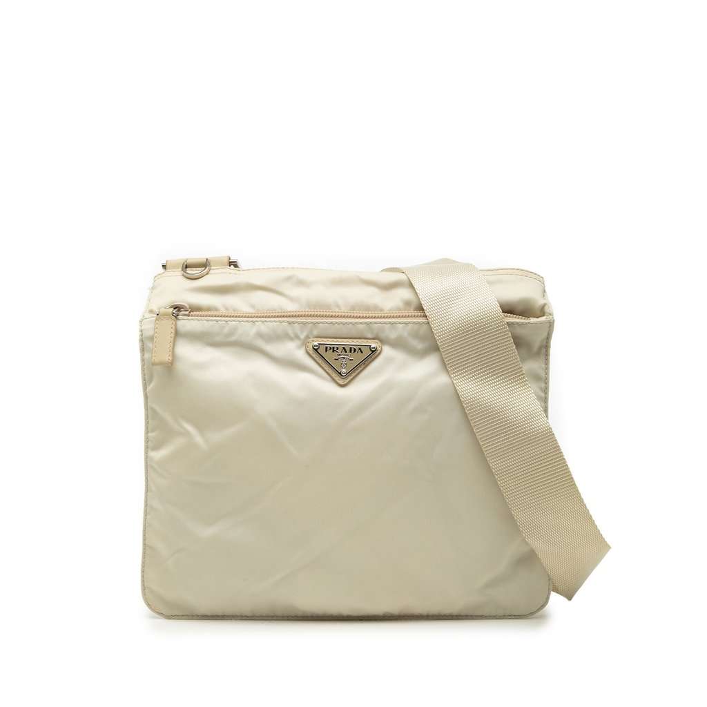 Prada Tessuto Zip Top Crossbody Beige Very good - Front View