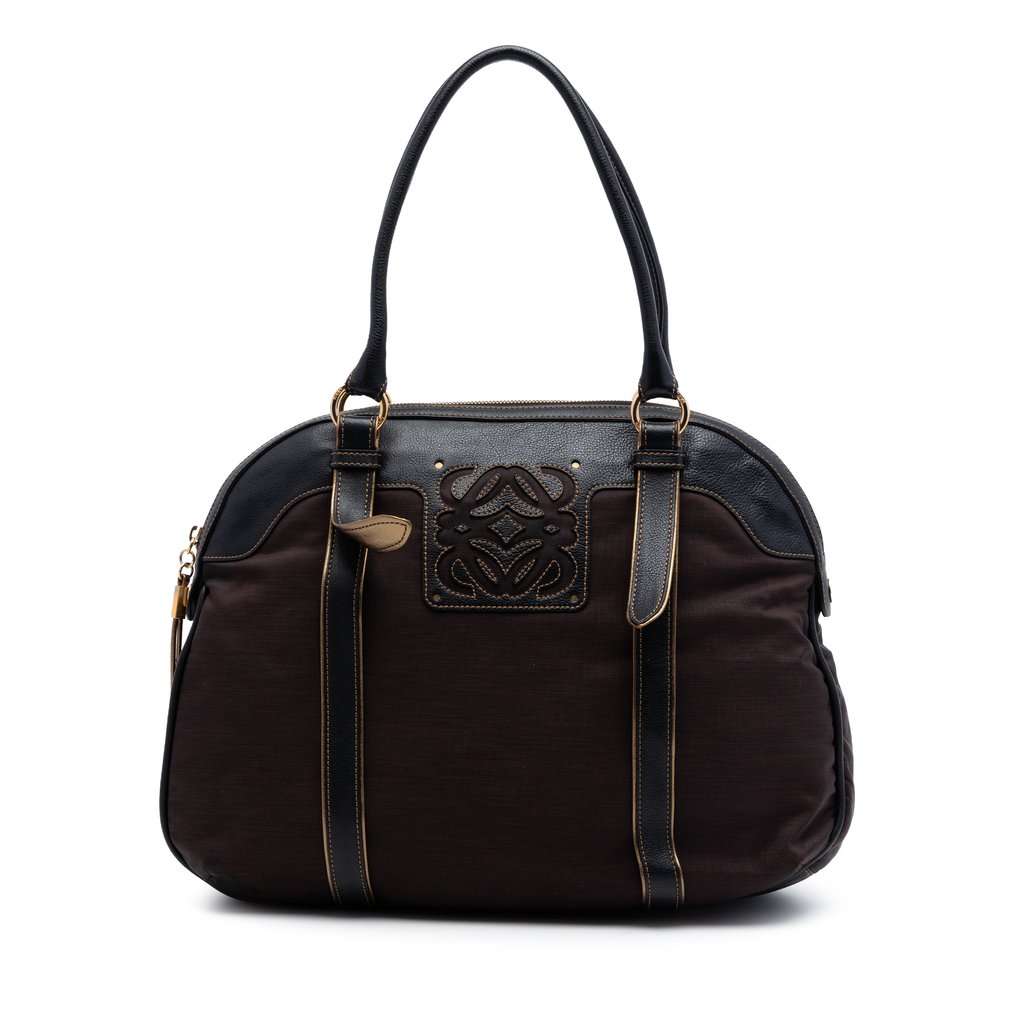LOEWE Nylon Anagram Handbag Brown Very good condition - Front View