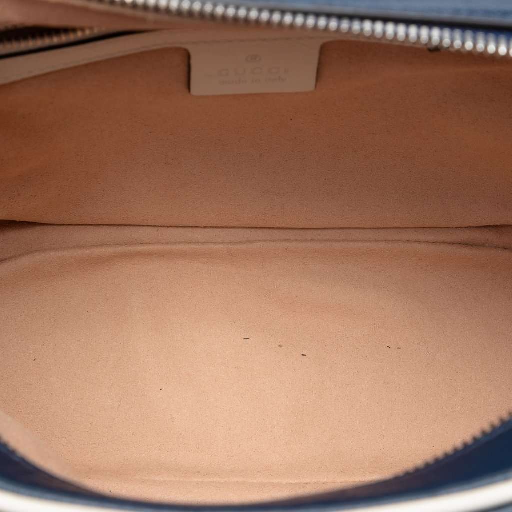 Gucci Small GG Marmont Matelasse Diagonal Leather Torchon Bamboo Satchel Blue Leather Very good condition - Model View