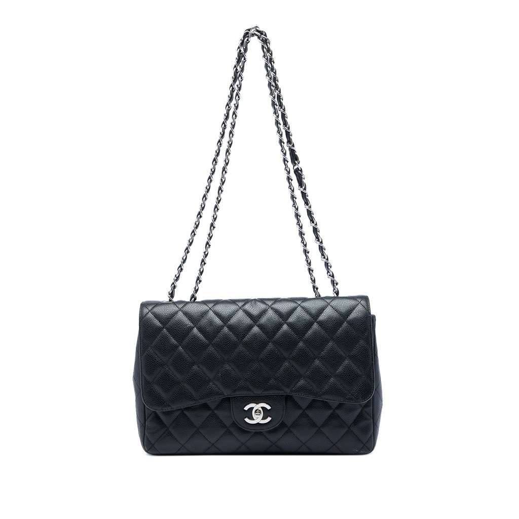 Chanel Jumbo Classic Caviar Single Flap Black Leather Very good condition - Front View