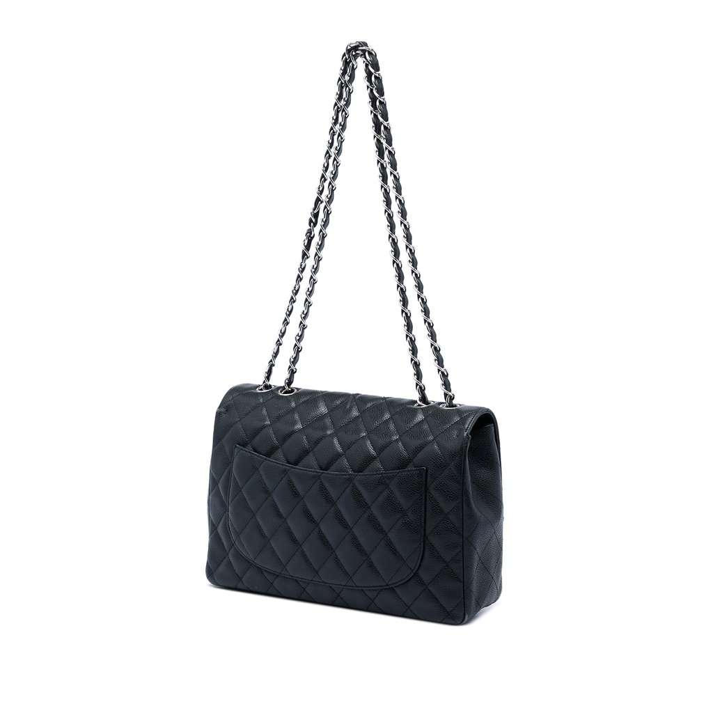 Chanel Jumbo Classic Caviar Single Flap Black Leather Very good condition - Back View