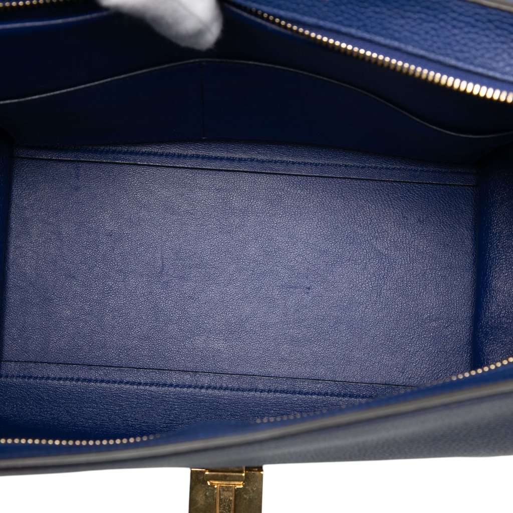 Celine Small Drummed Calfskin and Suede Trapeze Satchel Blue Leather Very good condition - Model View