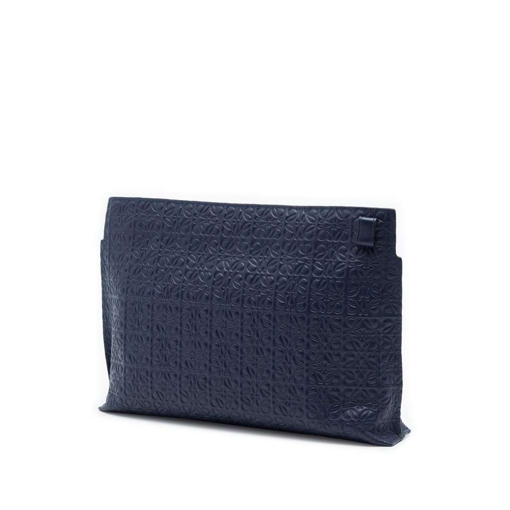 LOEWE Embossed Anagram Leather Repeat T Clutch Blue Leather Very good condition - Back View