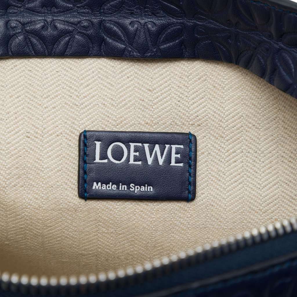 LOEWE Embossed Anagram Leather Repeat T Clutch Blue Leather Very good condition - Box View