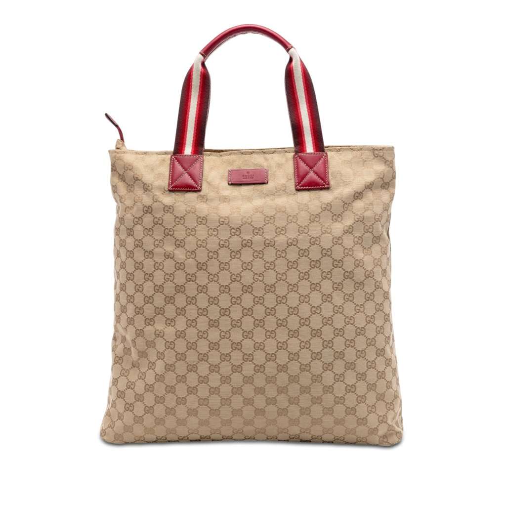 Gucci GG Canvas Web Vertical Tote Beige Very good condition - Front View