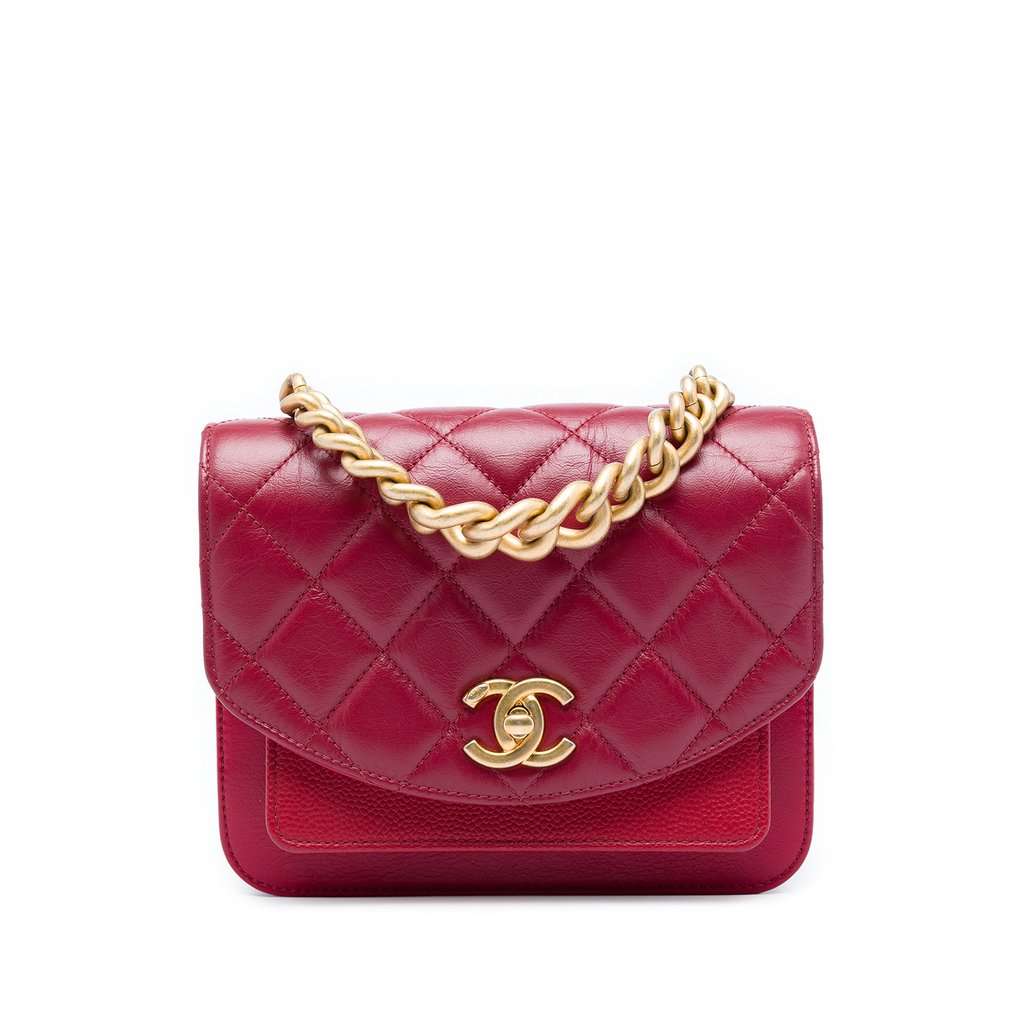 Chanel Mini Quilted Calfskin and Caviar Chain Handle Flap Red Leather Very good - Front View
