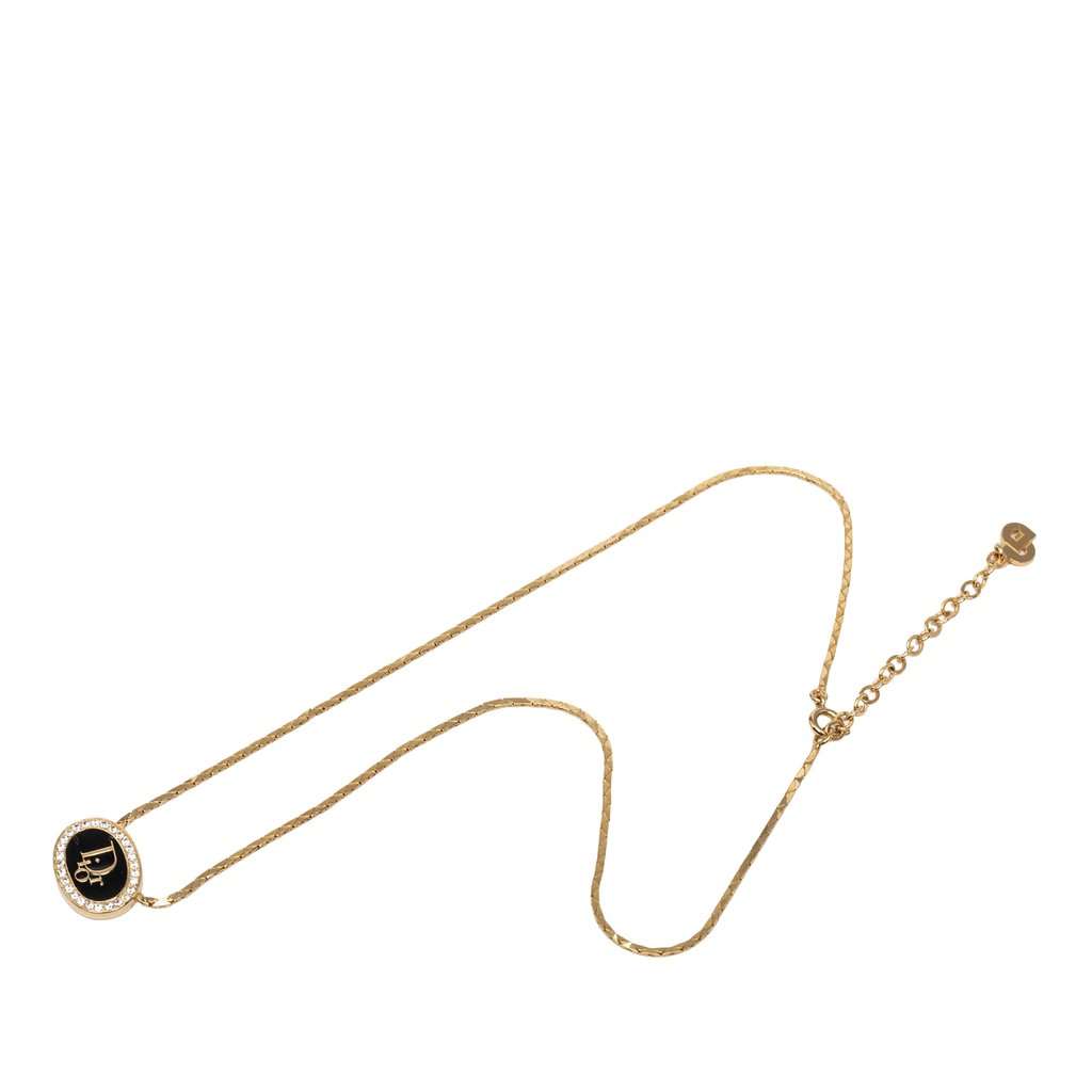 Dior Gold Plated Resin and Strass Logo Pendant Snake Chain Necklace Gold Metal Very good condition - Front View