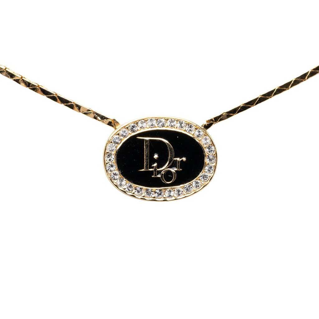 Dior Gold Plated Resin and Strass Logo Pendant Snake Chain Necklace Gold Metal Very good condition - Back View