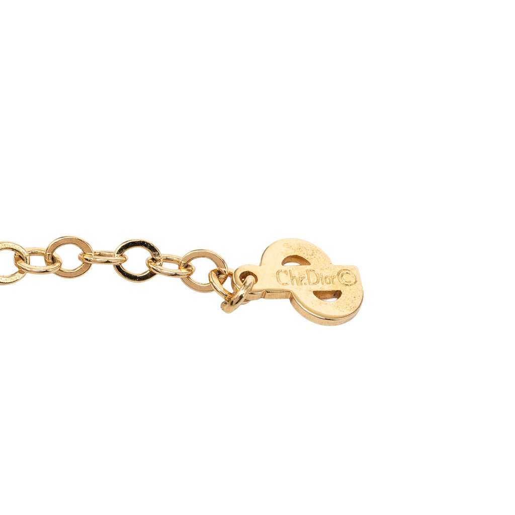 Dior Gold Plated Resin and Strass Logo Pendant Snake Chain Necklace Gold Metal Very good condition - Model View