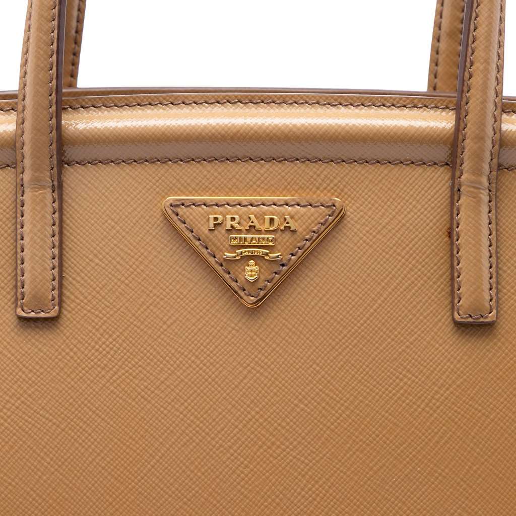 Prada Saffiano Vernice Parabole Satchel Brown Leather Very good condition - Box View