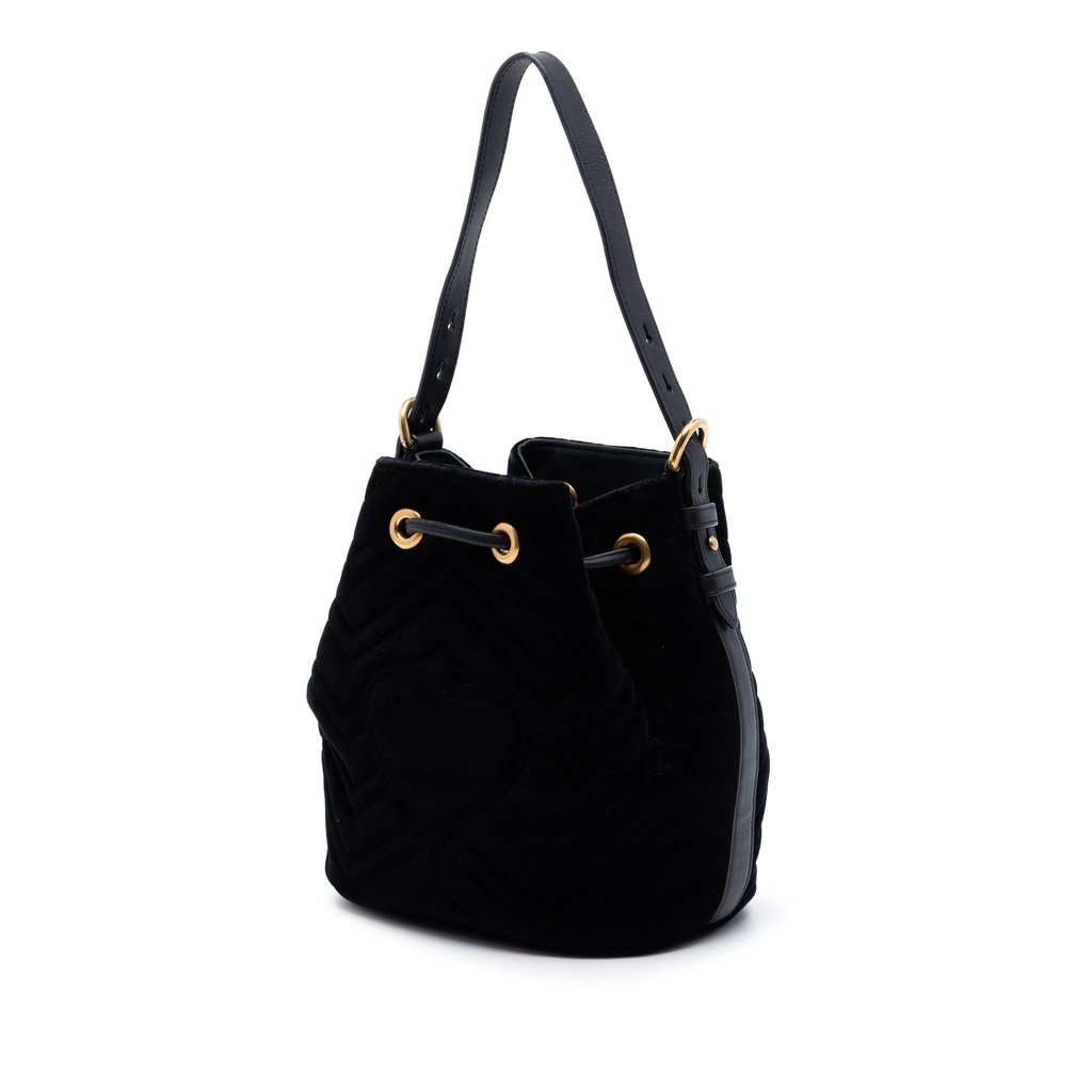 Gucci GG Marmont 2.0 Matelasse Velvet Bucket Bag Black Very good condition - Back View