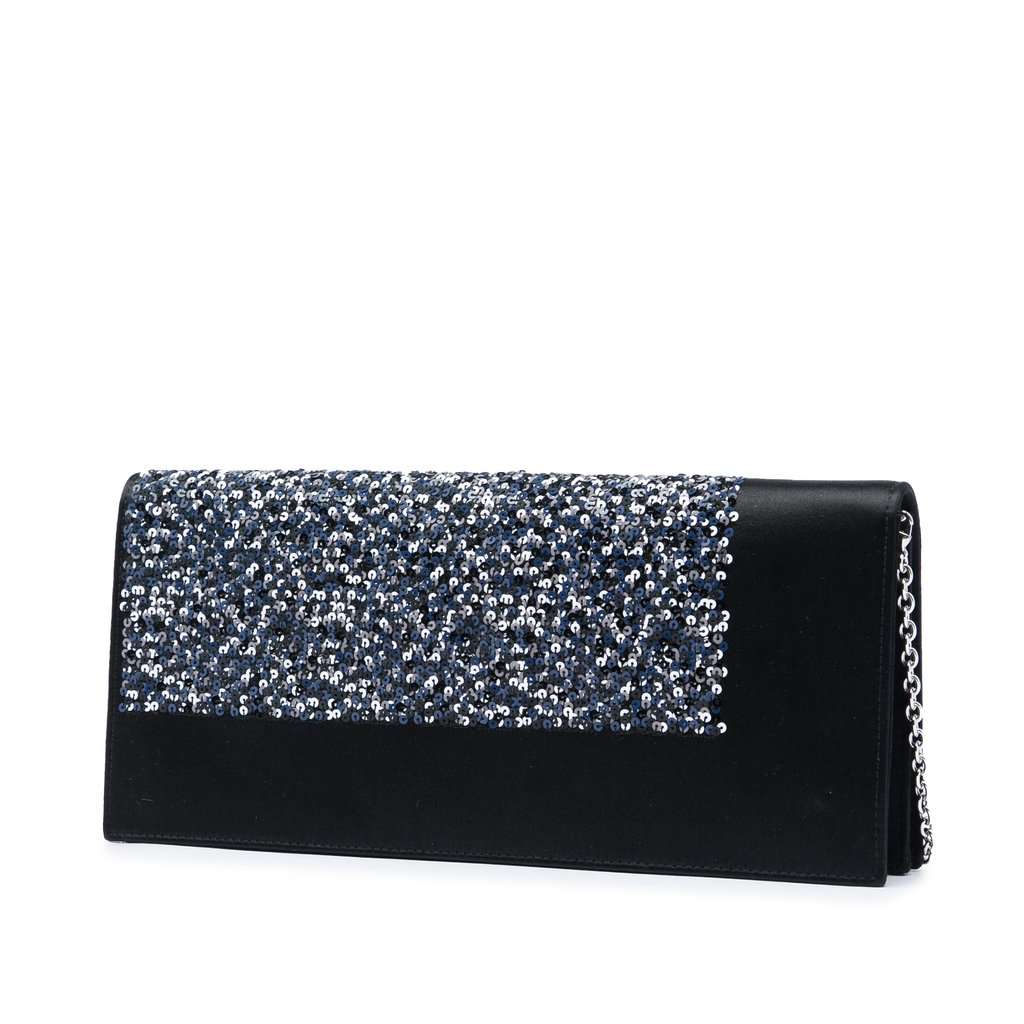 Dior Satin Sequin Clutch with Chain Black Very good - Back View