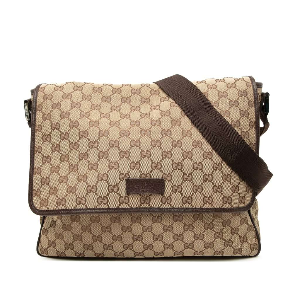 Gucci GG Canvas Flap Messenger Bag Beige Very good - Front View