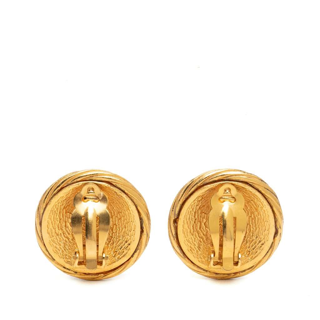 Chanel CC Gold Plated Twisted Round Clip On Earrings Gold Metal Very good condition - Back View