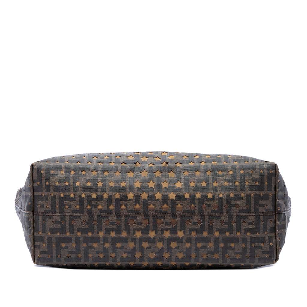 Fendi Medium Zucca Coated Canvas Laser Cut Star Roll Tote Brown Very good - Inside View