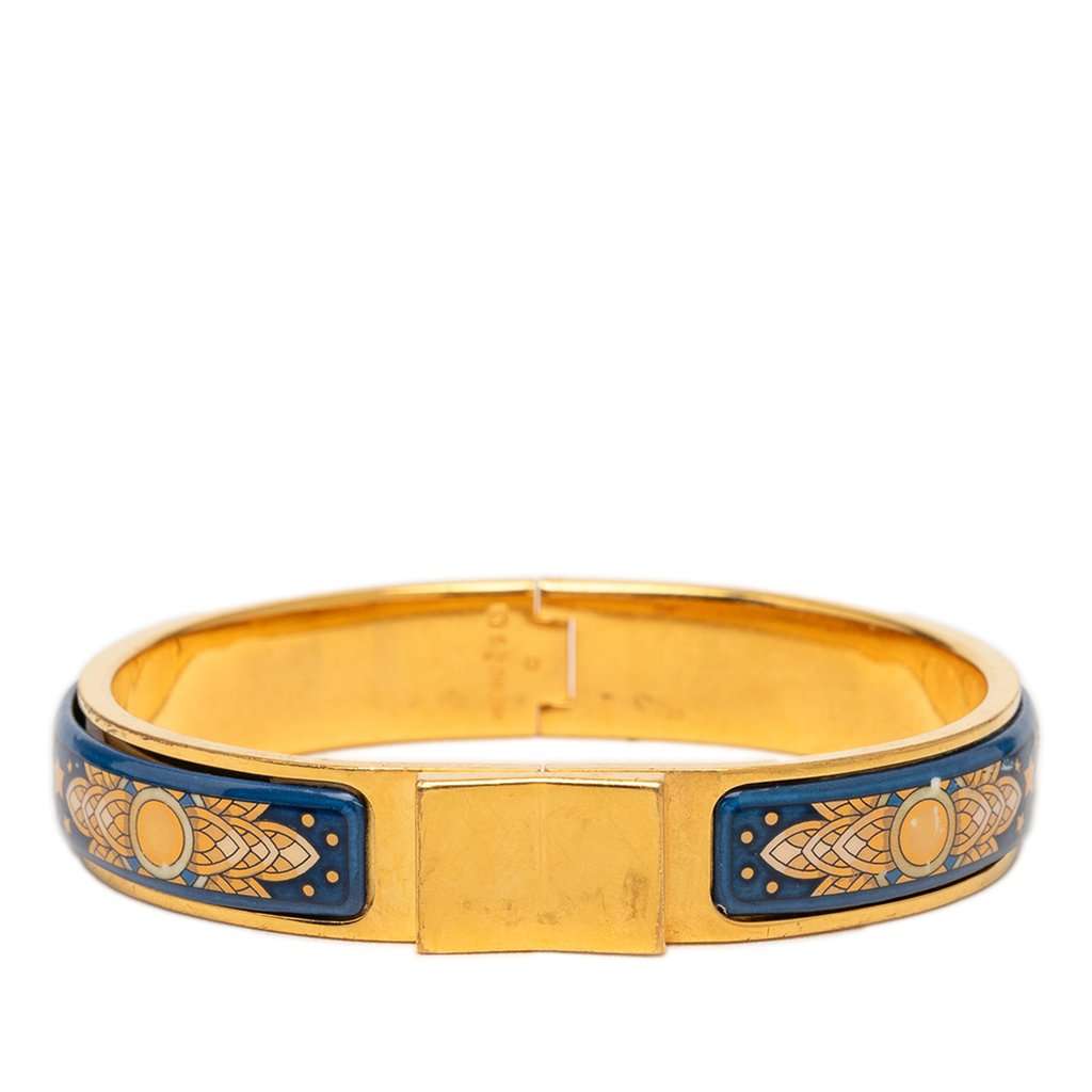 Hermès Narrow Printed Enamel Loquet Hinge Bracelet Blue Very good - Front View