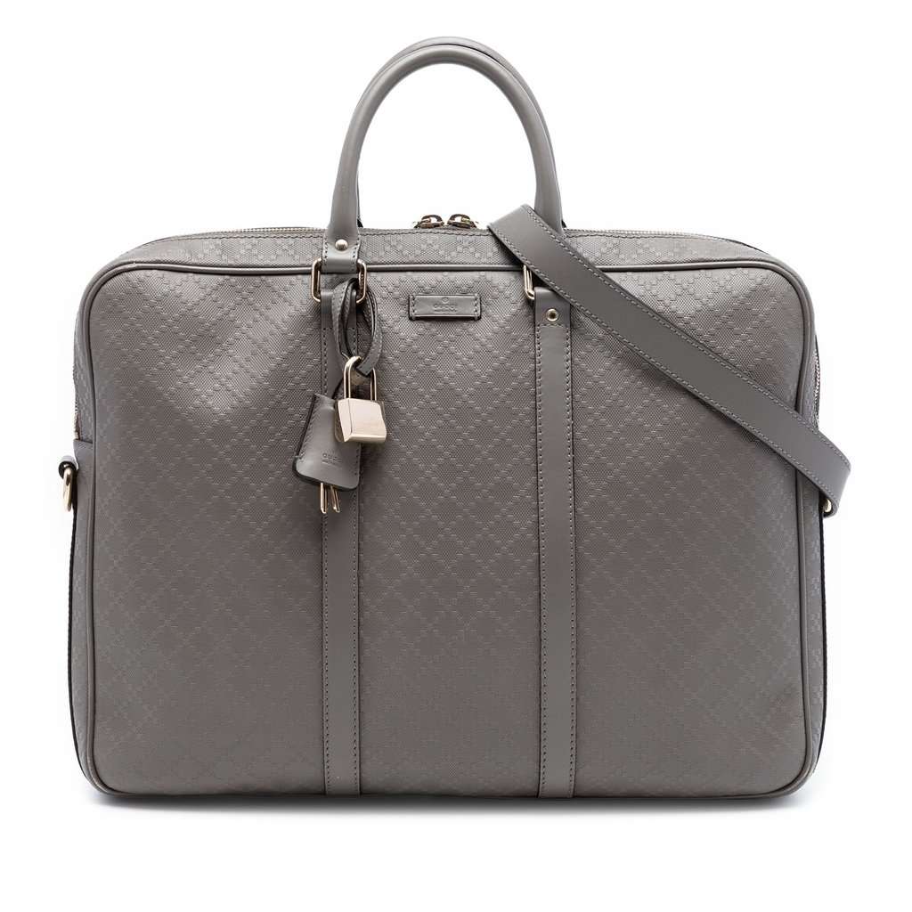 Gucci Diamante Calfskin Business Bag Grey Leather Very good condition - Front View