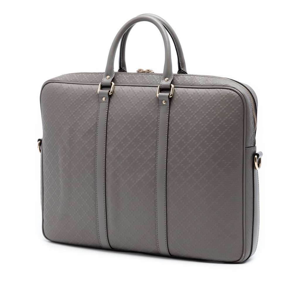 Gucci Diamante Calfskin Business Bag Grey Leather Very good condition - Back View
