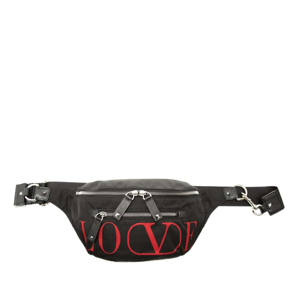 Valentino Nylon LOVE Rockstud Belt Bag Black Very good - Front View