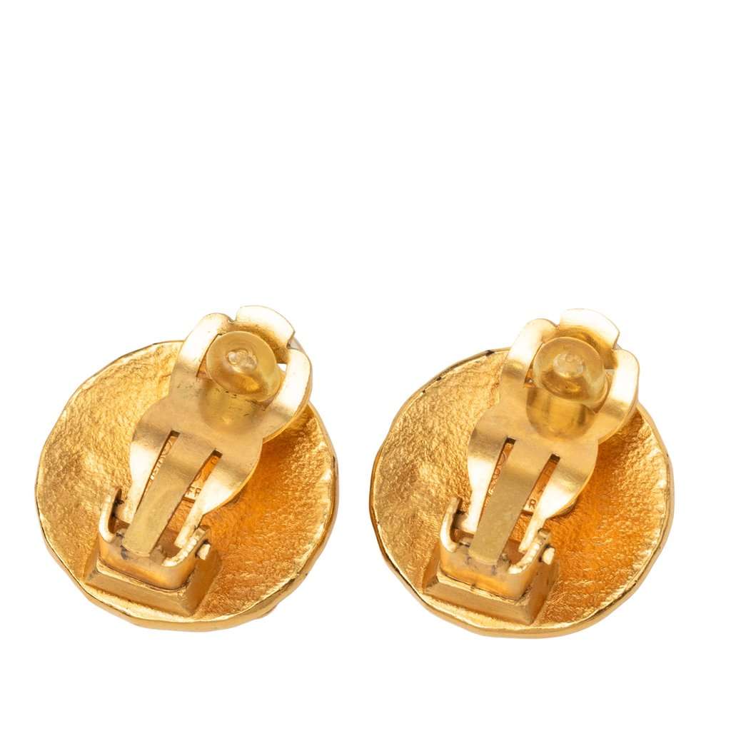 Chanel CC Gold Plated Round Clip On Earrings Gold Metal Very good condition - Back View