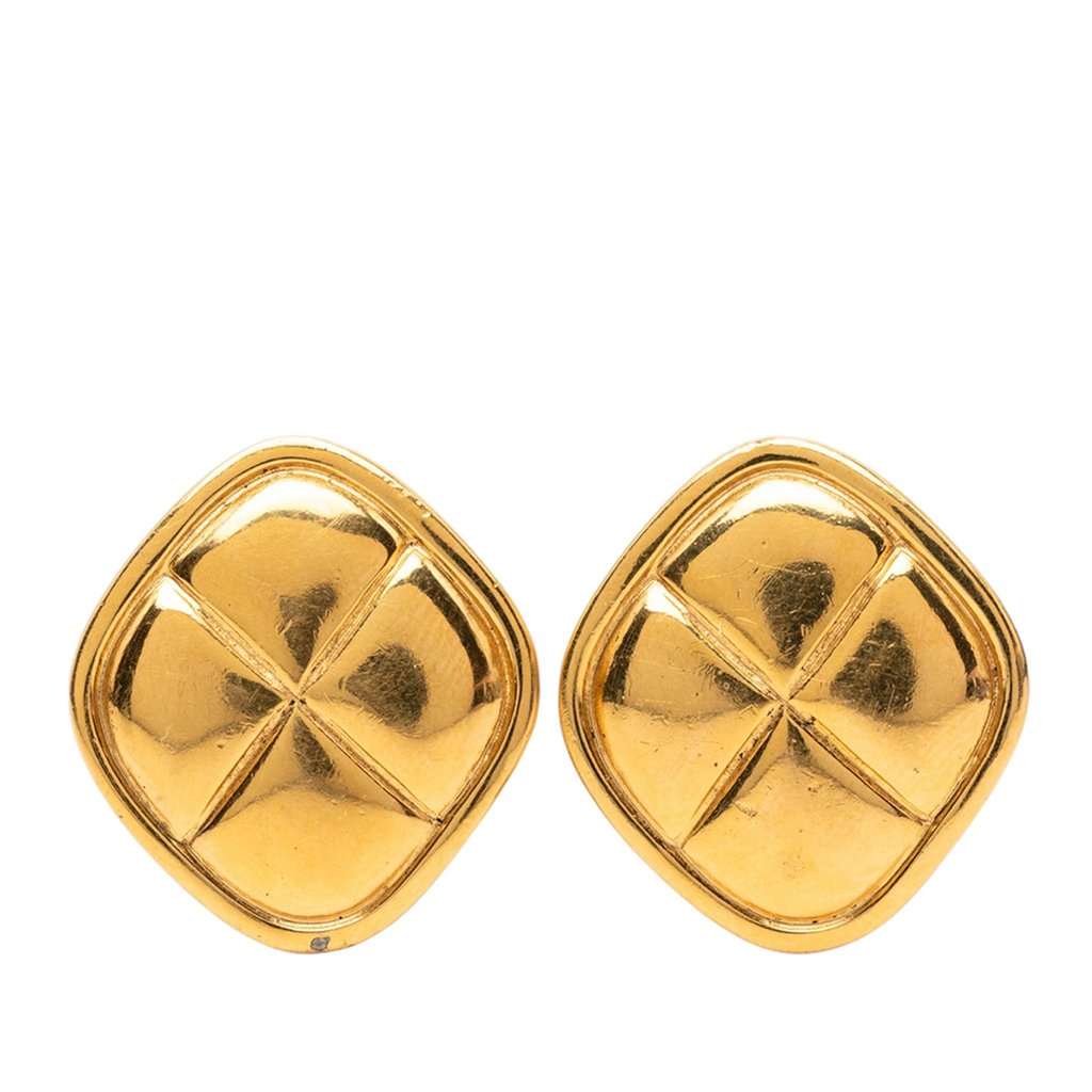 Chanel Quilted Gold Plated Rhombus Clip On Earrings Gold Metal Very good - Front View