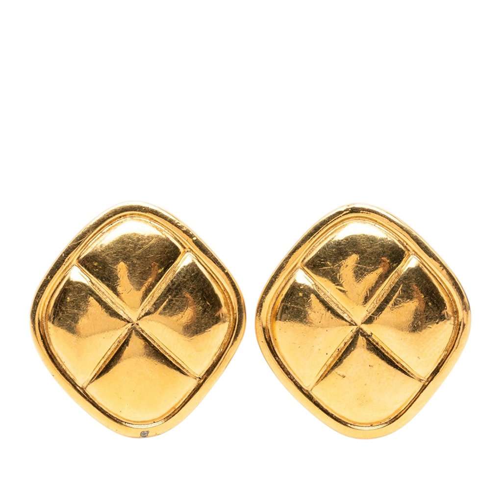 Chanel Quilted Gold Plated Rhombus Clip On Earrings Gold Metal Very good - Inside View