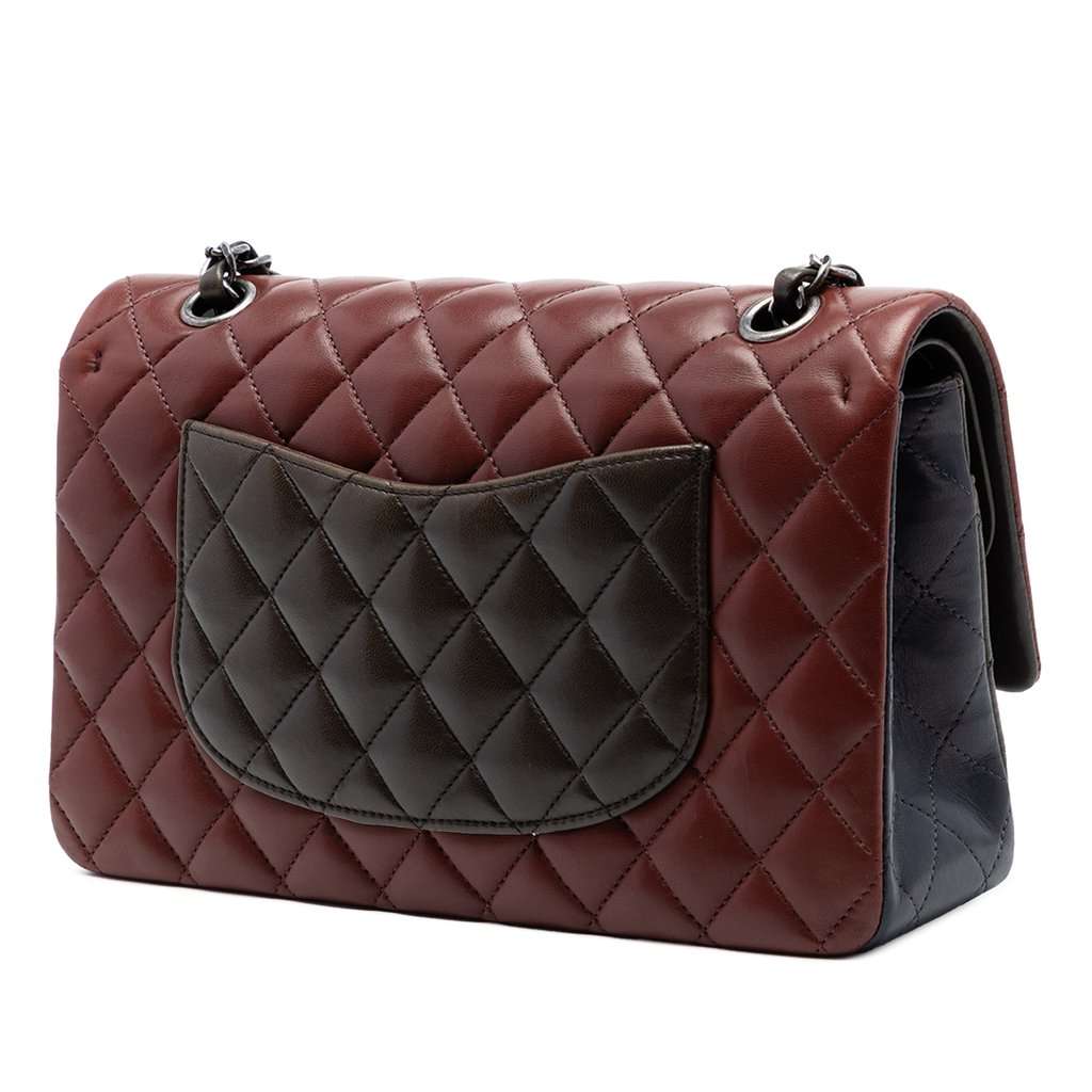 Chanel Medium Classic Tricolor Lambskin Double Flap Red Leather Very good - Back View