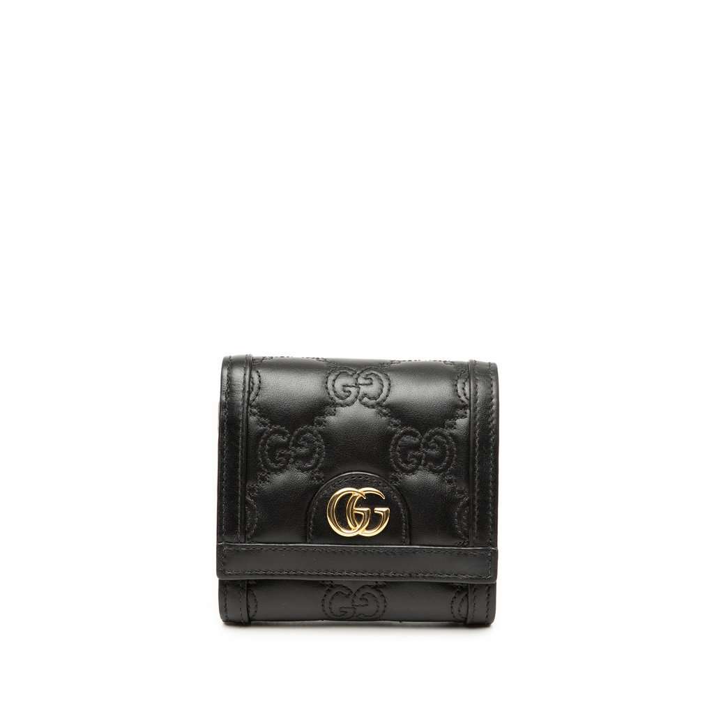 Gucci GG Matelasse Calfskin Card Case Wallet Black Leather Very good condition - Front View