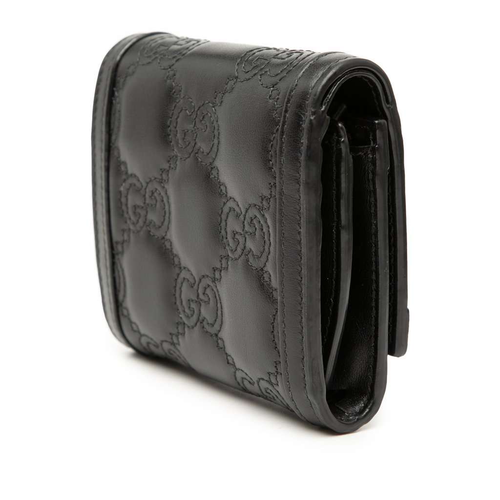 Gucci GG Matelasse Calfskin Card Case Wallet Black Leather Very good condition - Back View