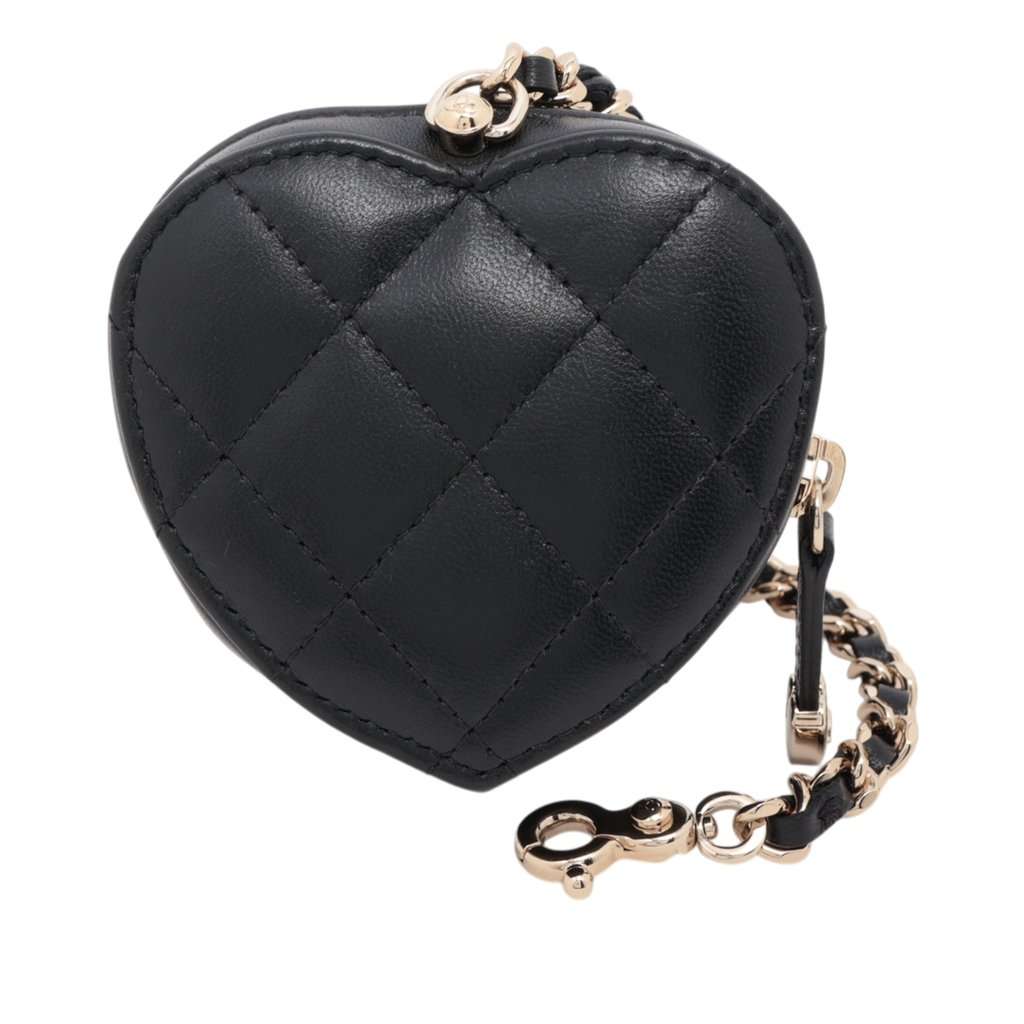 Chanel Mini Lambskin CC in Love Heart Key Chain and Bag Charm Black Leather Very good - Back View