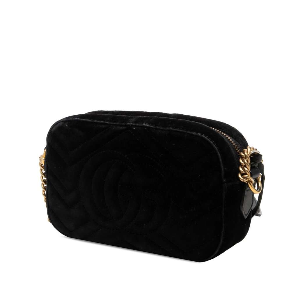 Gucci Mini GG Marmont Crystal Embellished Matelasse Velvet Crossbody Black Very good condition - Back View