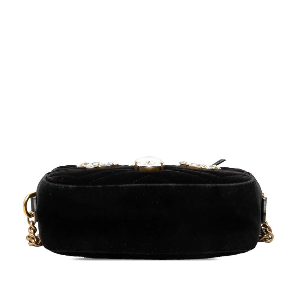 Gucci Mini GG Marmont Crystal Embellished Matelasse Velvet Crossbody Black Very good condition - Inside View