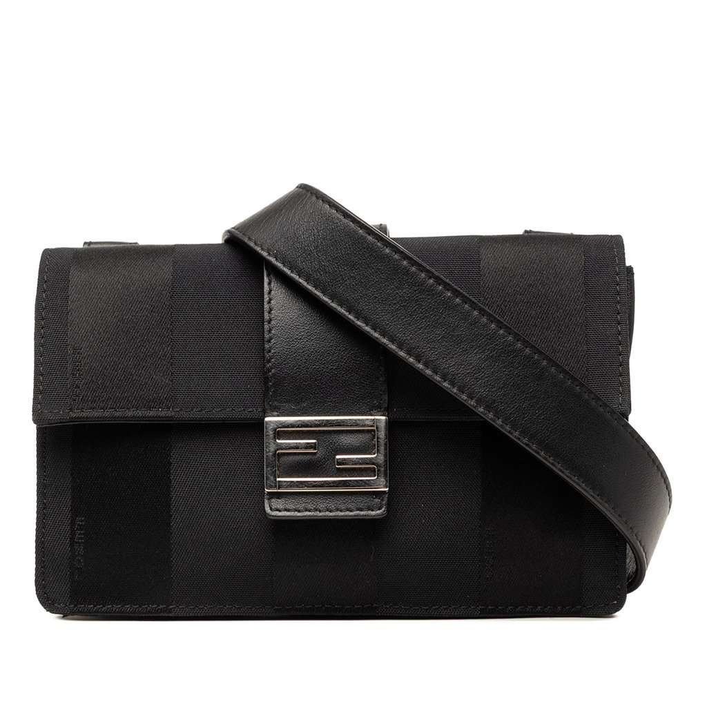 Fendi Pequin Nylon Convertible Baguette Pouch Black Very good - Front View