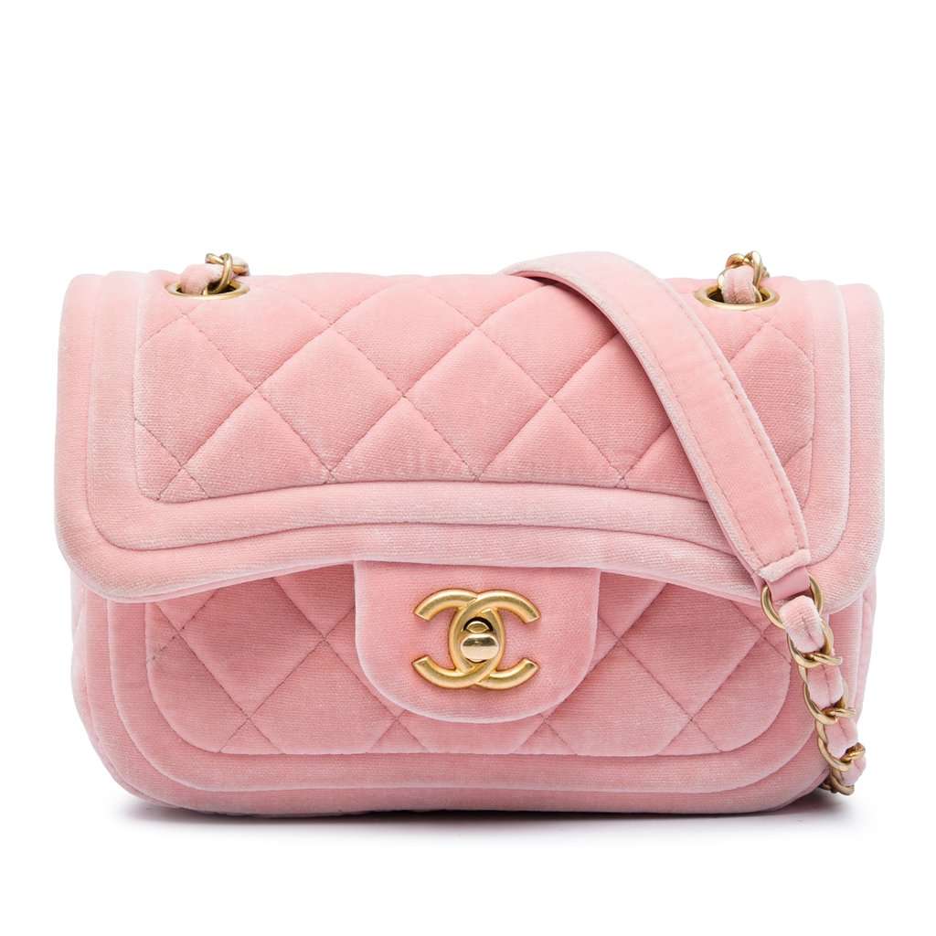 Chanel Mini Quilted Velvet Double Frame Flap Pink Very good condition - Front View
