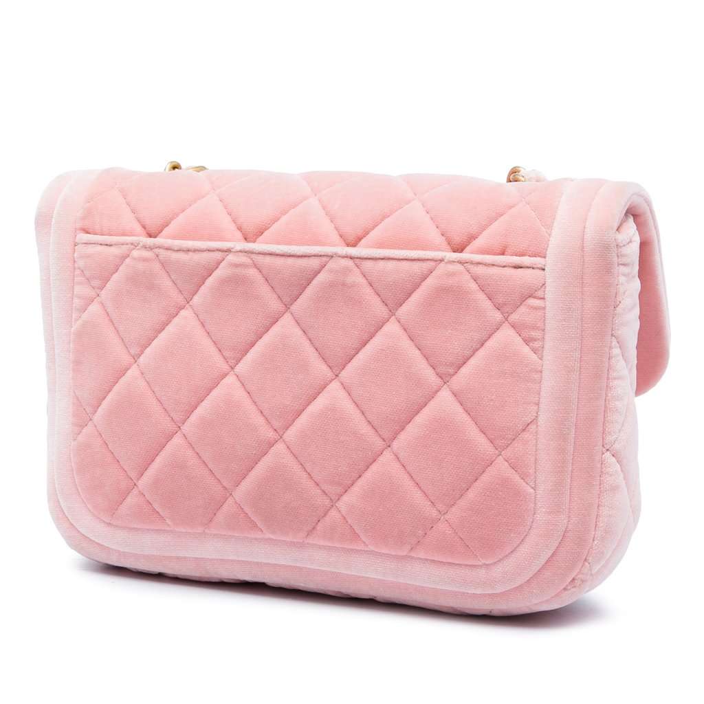 Chanel Mini Quilted Velvet Double Frame Flap Pink Very good condition - Back View