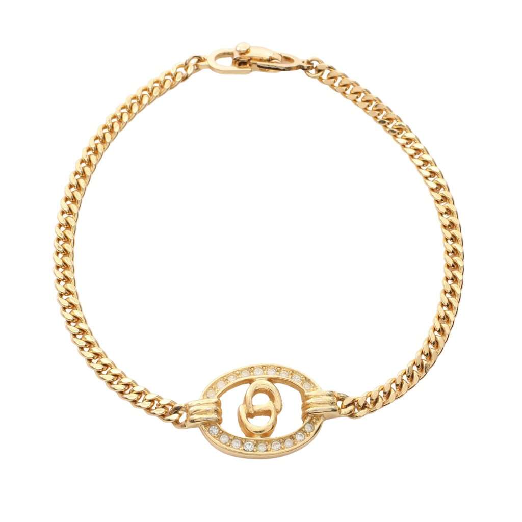 Dior Gold Plated CD Strass Bracelet Gold Metal Very good condition - Front View