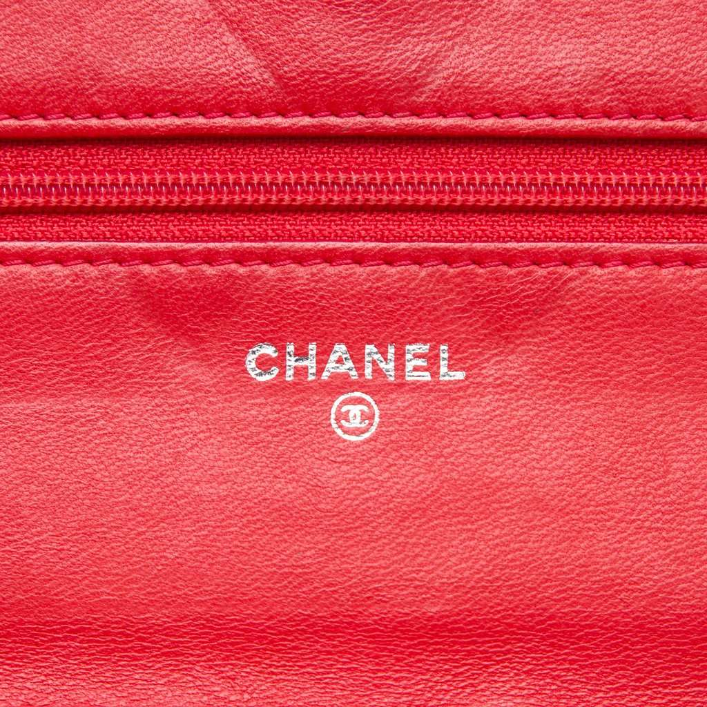 Chanel CC Lambskin Wild Stitch Wallet on Chain Red Leather Very good - Box View