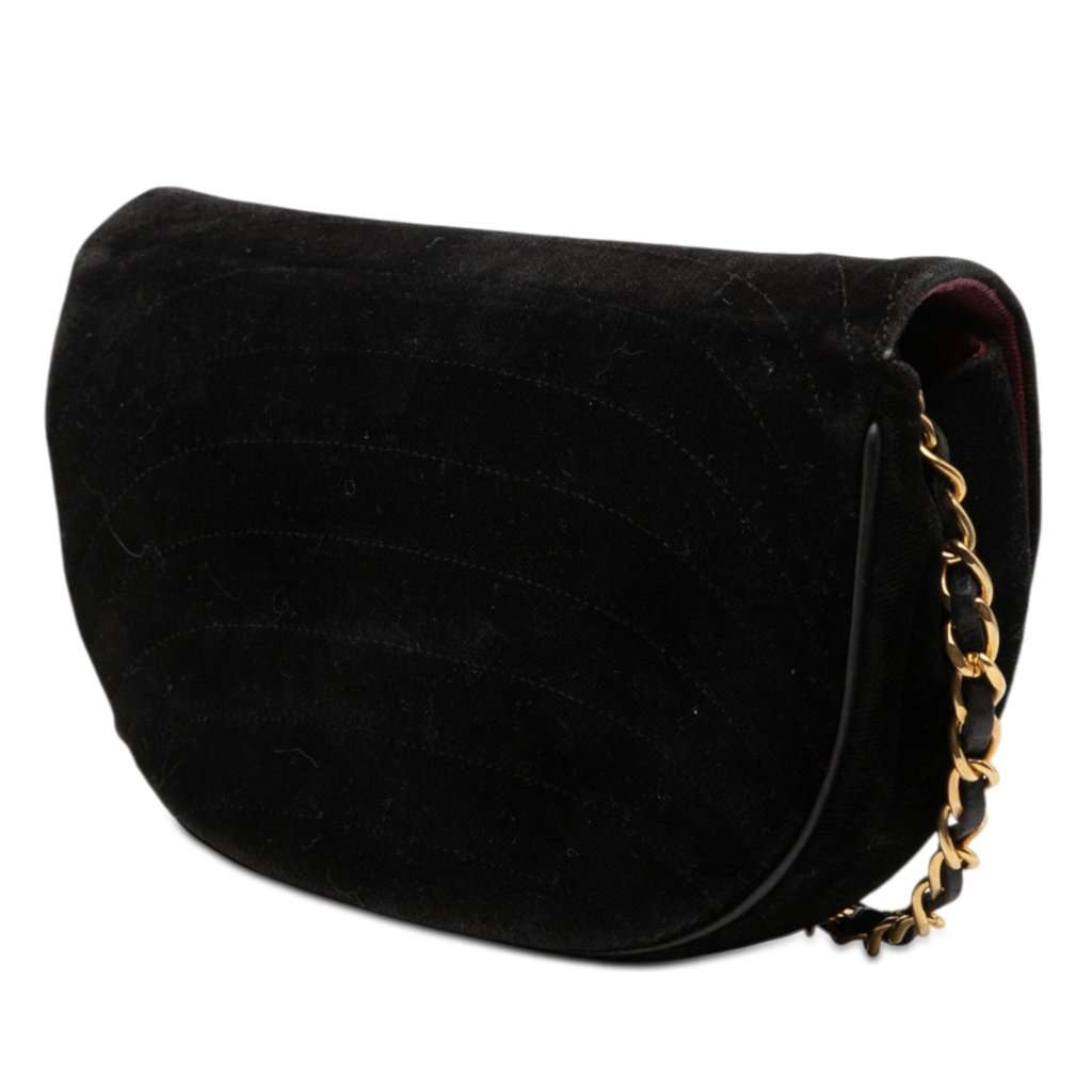Chanel CC Quilted Velvet Half Moon Flap Black Very good condition - Back View
