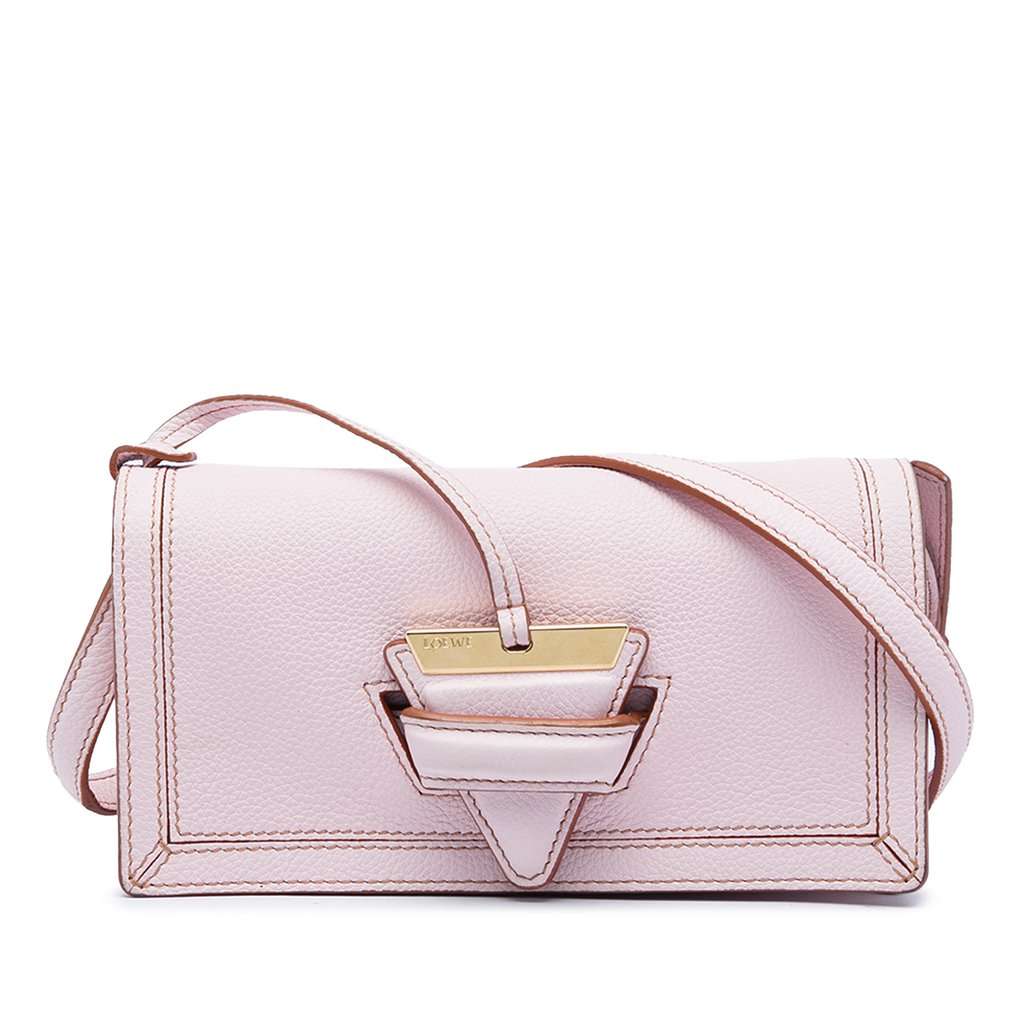 LOEWE Grained Calfskin Barcelona Wallet On Strap Pink Leather Very good - Front View
