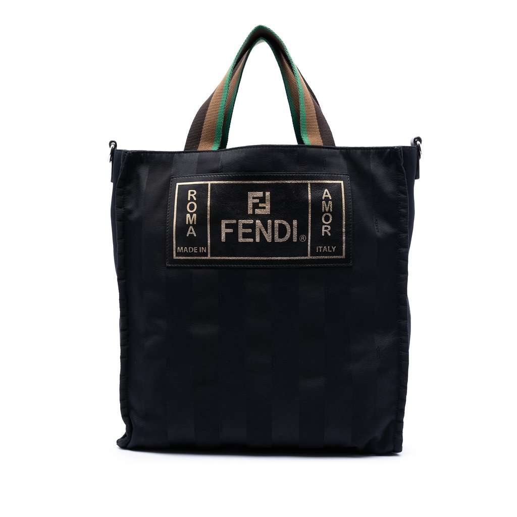 Fendi Pequin Nylon Roma Amor Tote Black Very good condition - Front View