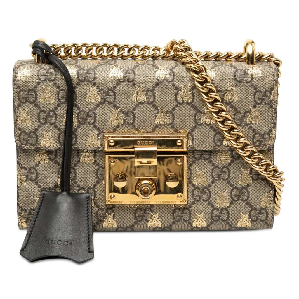 Gucci Small GG Supreme Bee Padlock Crossbody Beige Very good - Front View