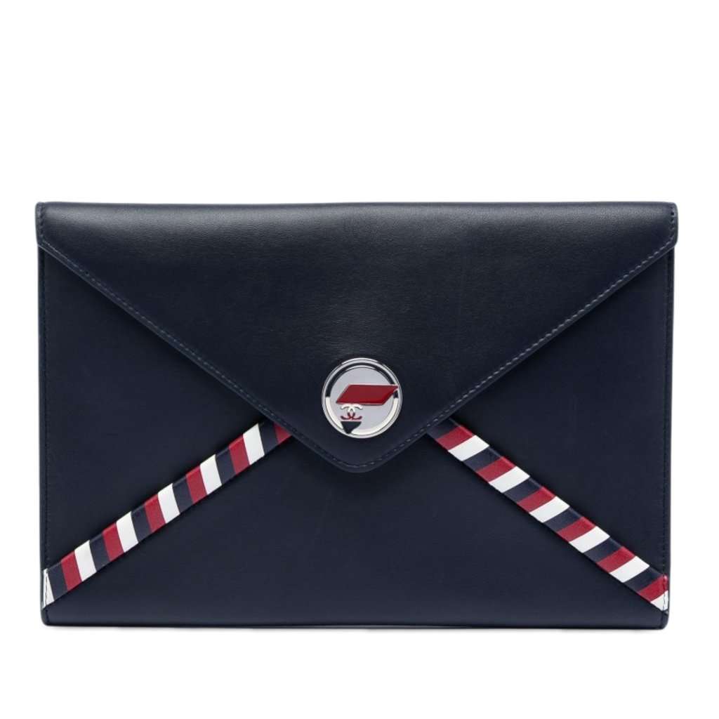 Chanel Lambskin Airlines Envelope Clutch Blue Leather Very good condition - Front View