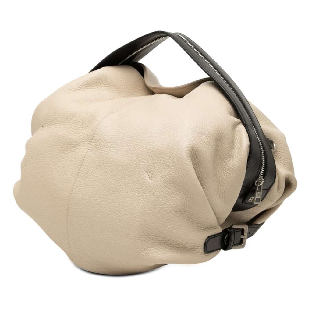 LOEWE Grained Calfskin Zip Handle Satchel Beige Leather Very good condition - Back View