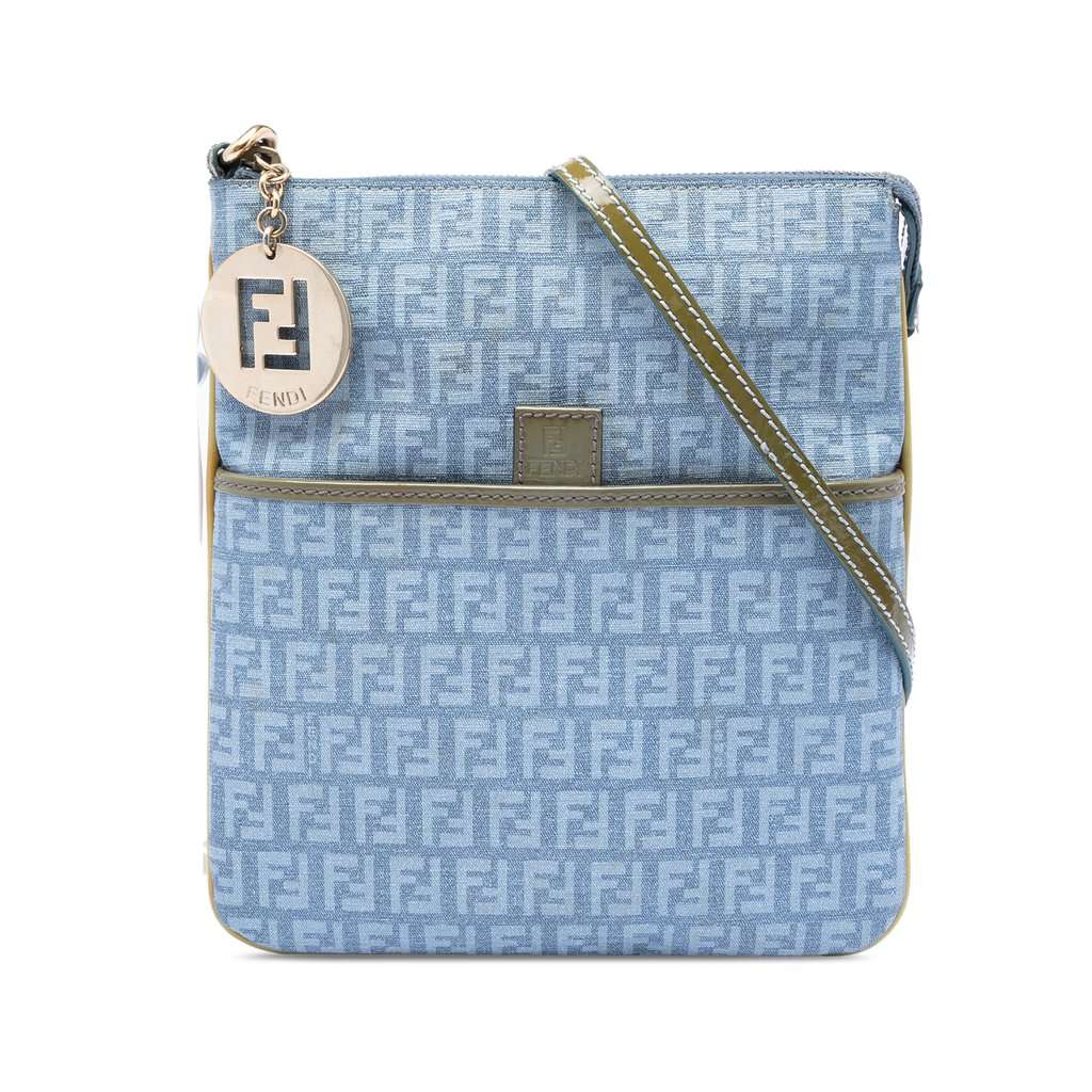 Fendi Zucchino Coated Canvas Forever Crossbody Blue Very good condition - Front View
