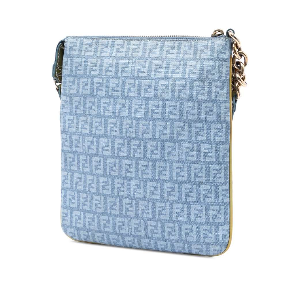 Fendi Zucchino Coated Canvas Forever Crossbody Blue Very good condition - Back View