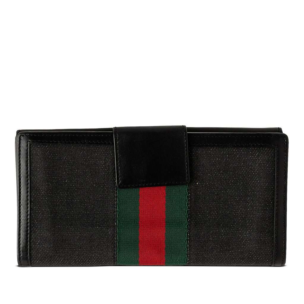 Gucci Canvas and Leather Web Continental Wallet Black Very good - Front View